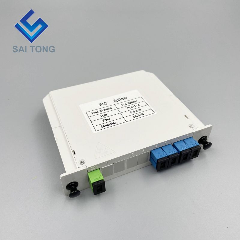 1:4 SC/UPC Rack Mount Plc Splitter Kotak ABS Penyambung SC UPC Jenis Kaset 1X4 Optical Fiber Splitter