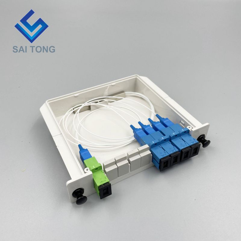 1:4 SC/UPC Rack Mount Plc Splitter Kotak ABS Penyambung SC UPC Jenis Kaset 1X4 Optical Fiber Splitter