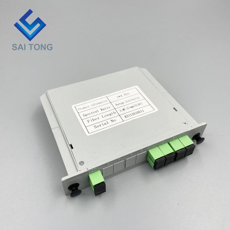 1:4 SC/APC Rack Mount Plc Splitter Kotak ABS Penyambung SC UPC Kaset Jenis 1X4 Optical Fiber Splitter