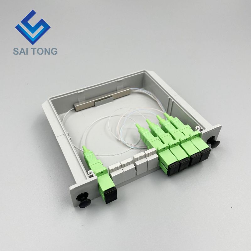 1:4 SC/APC Rack Mount Plc Splitter Kotak ABS Penyambung SC UPC Kaset Jenis 1X4 Optical Fiber Splitter