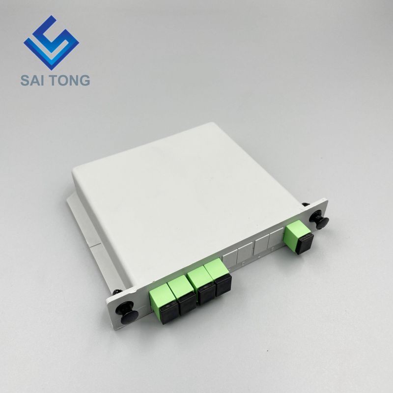 1:4 SC/APC Rack Mount Plc Splitter Kotak ABS Penyambung SC UPC Kaset Jenis 1X4 Optical Fiber Splitter