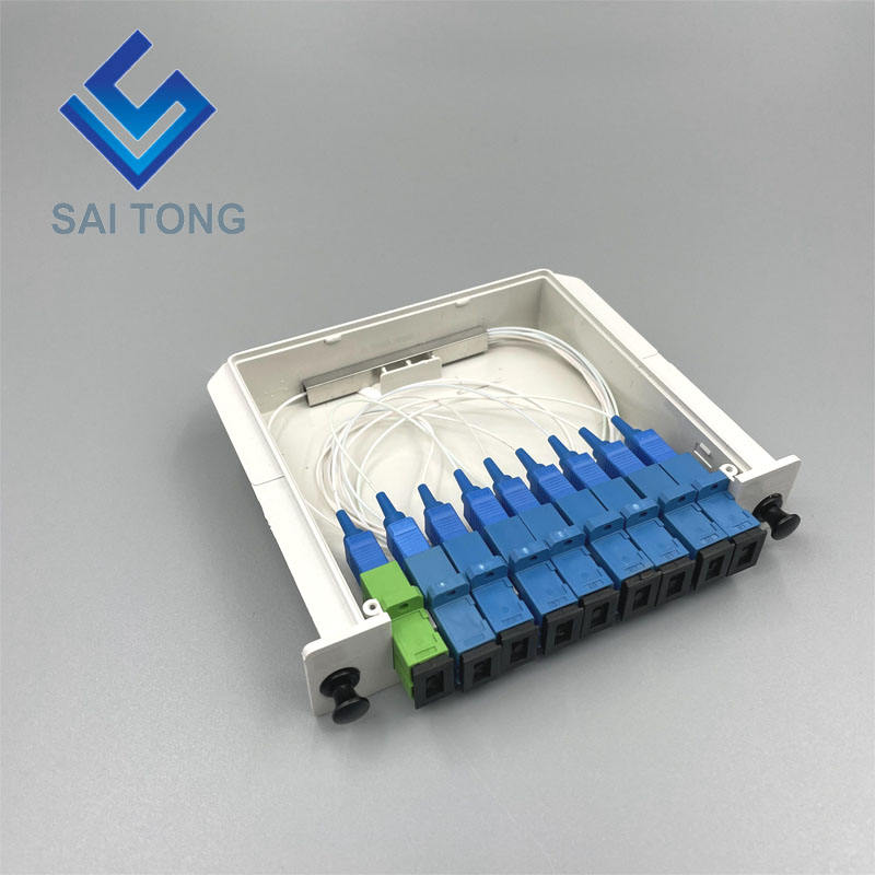 SC/UPC 1 x 8 Fiber Optic PLC Splitter Jenis tiub mini Splitter Plc Splitter kalis air SC UPC LGX jenis kaset kotak