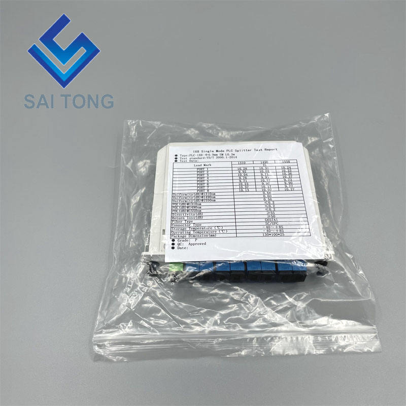 SC/UPC 1 x 8 Fiber Optic PLC Splitter Jenis tiub mini Splitter Plc Splitter kalis air SC UPC LGX jenis kaset kotak