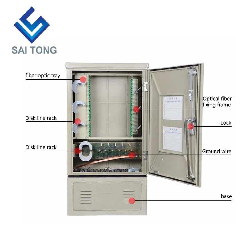 SaiTong FTTH 144 Kabinet sambungan silang silang teras peralatan telekom SMC kalis air luar IP55 144 kabinet gentian optik teras ODF