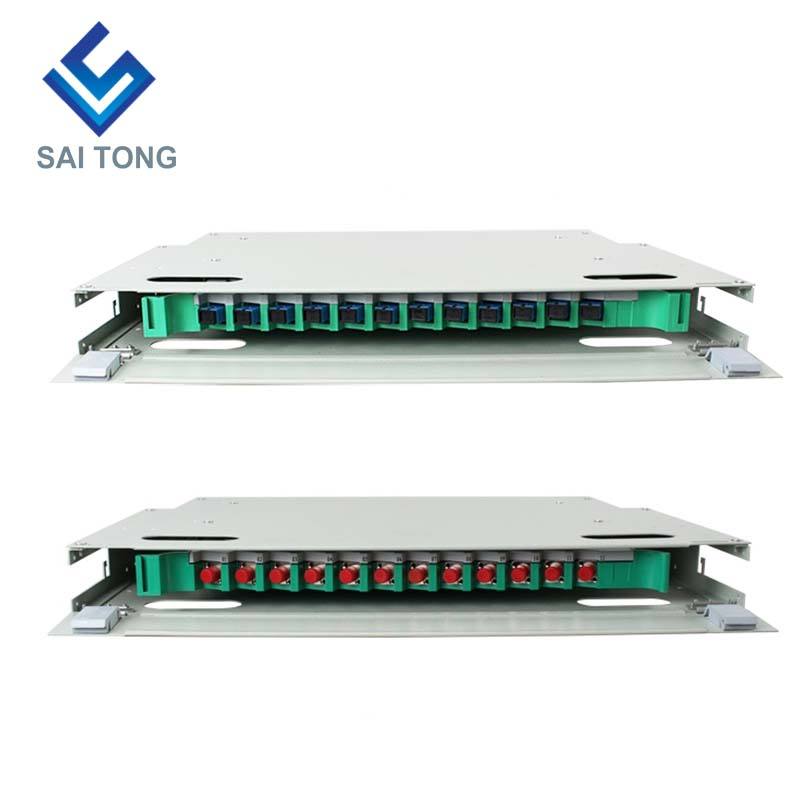 SaiTong FTTH 19 Inch Rack Mount 12 Port Cabinet SC/FC ODF 1 U 12 teras Rangka Pengedaran gentian optik Muatan Penuh Pilihan