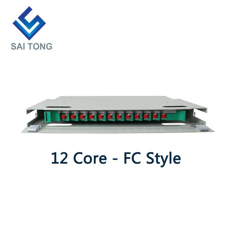 SaiTong FTTH 19 Inch Rack Mount 12 Port Cabinet SC/FC ODF 1 U 12 teras Rangka Pengedaran gentian optik Muatan Penuh Pilihan