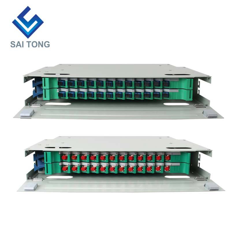 SaiTong FTTH 19 Inci Pemasangan Rak Kabinet 24 Port SC/FC ODF 2 U 24 teras Rangka Pengedaran gentian optik Muatan Penuh Pilihan