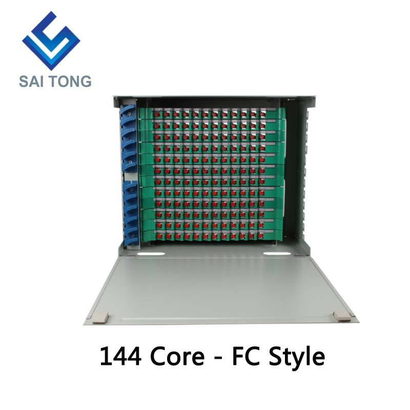 2022 SaiTong FTTH 19 Inci Rak Lekap 144 Port Kabinet SC/FC ODF 12U 144 teras Bingkai Pengedaran gentian optik Muatan Penuh Pilihan